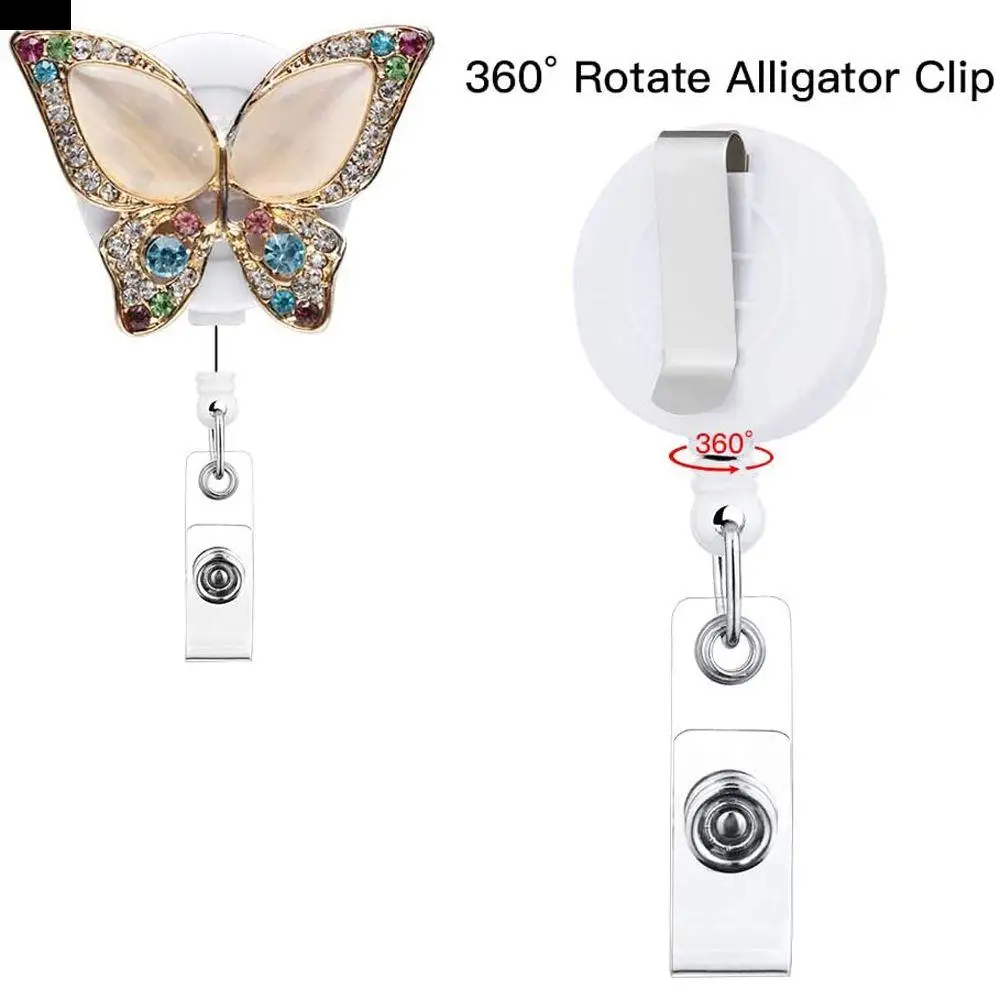 Work Card Clips Crystal Chest Card Elephant Retractable Badge Reel Nurse Badge Clip Hospital Badge Holder ID Card Clips