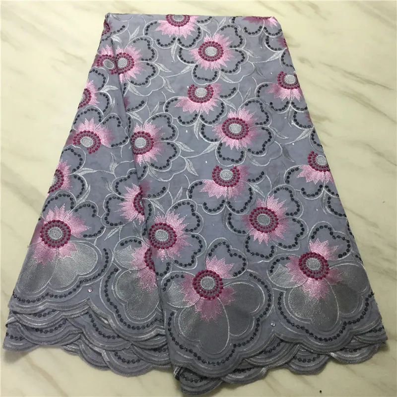 Newest Nigerian African Cotton Lace Fabric High Quality Swiss Voile Lace Punch Cotton For Wedding Dress 2.5 Yards PPL20113-4