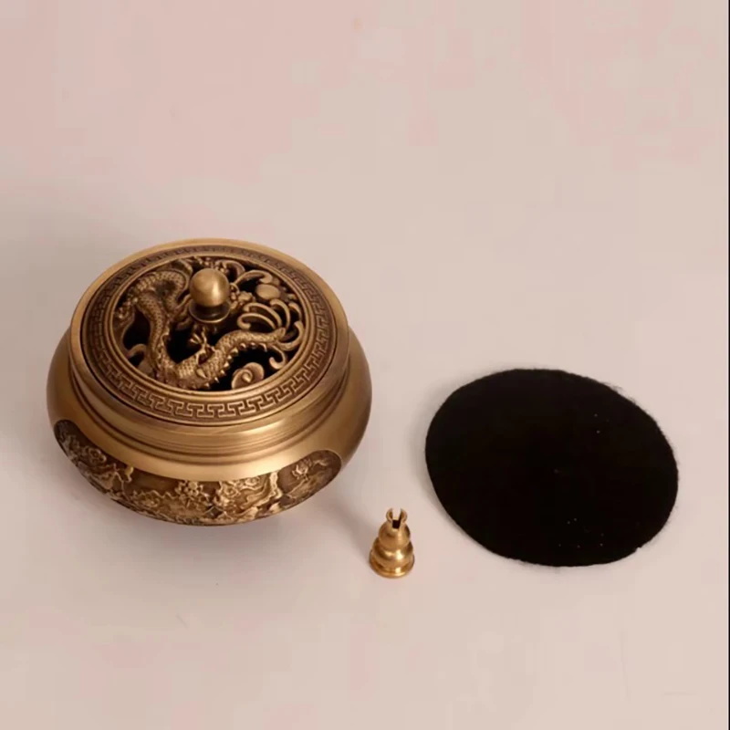 Brass Incense Burner With Lid Zen Meditation, Tripod / 3-Legged  Home Decor Aroma Censer with Fireproof Mat & Cone Holder