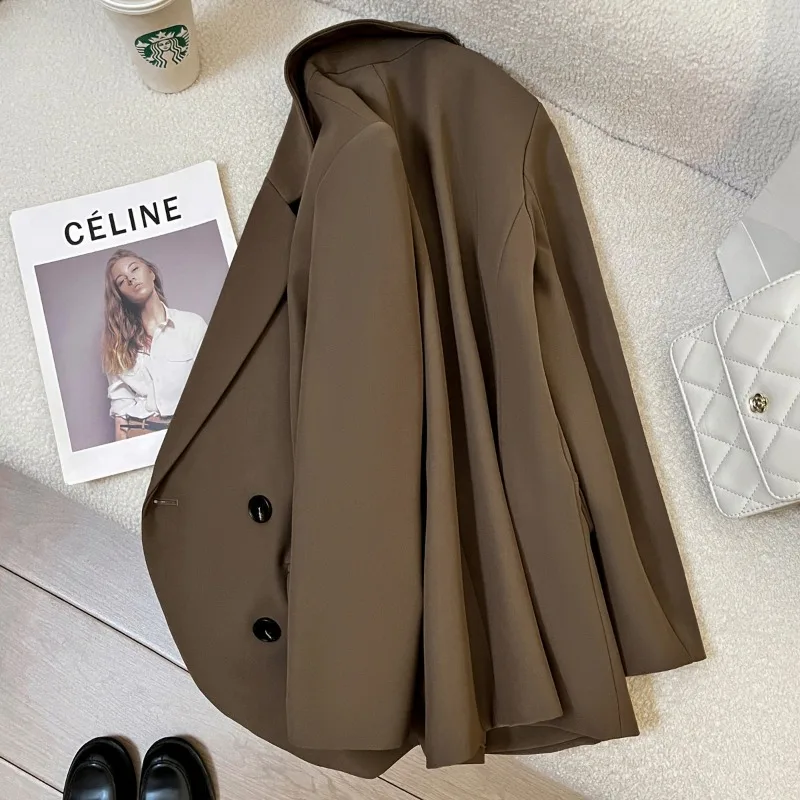 2026 Fashion Coffee Suit Jacket Women's Blazers Spring Autumn Double-breasted Loose Coat Casual Office Blazers Small Outerwear