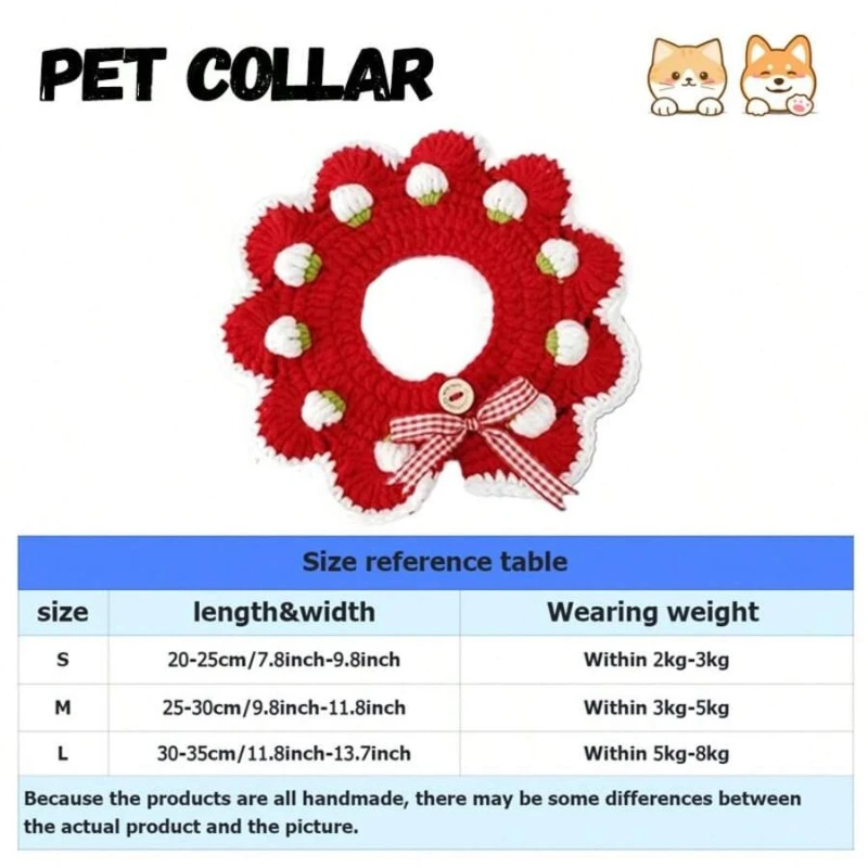 Hand-woven Cat Strawberry Collar Hand-knitted Small Pet Dog Collar Bib Suitable for Pet Photography view 6