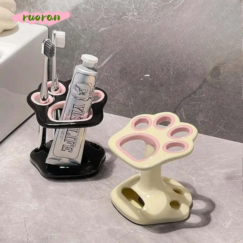 Ceramic Cat Paw Toothbrush Holder Bathroom Storage Rack for Toothbrush Toothpaste with Base