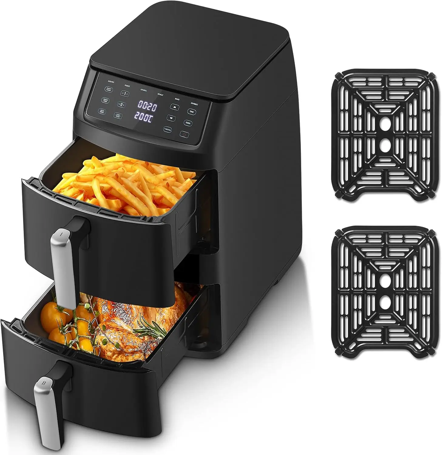 Image of TopStrong 11L Dual-Korb-Heißluftfritteuse, 2500W, 8 Voreinstellungen, 6-in-1-Funktionen, Unabhängige Dual-Zonen-Garung, Platzsparendes Design