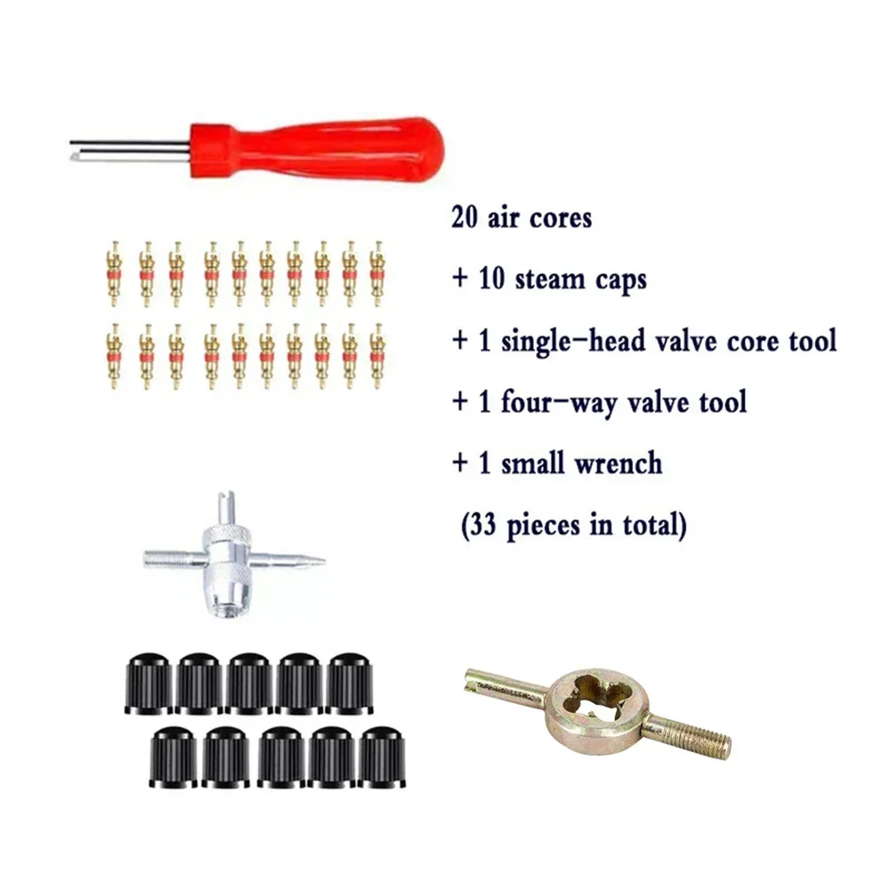 33pcs Bicycle Slot Handle Tire Screwdriver Car Tire Valve Core Disassembly Tool For Tire Repair And Installation Tool Car Parts