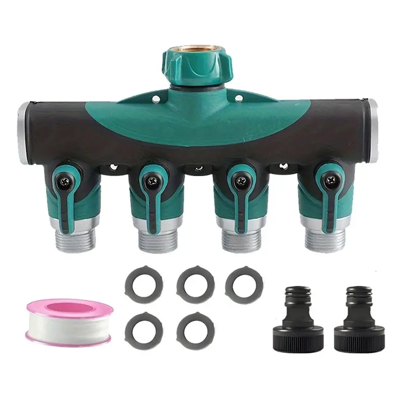 B97A-3/4 Inch 4 Way Hose Connector Splitter Adjustable Zinc Alloy Water Tap Hose Splitter Distributor