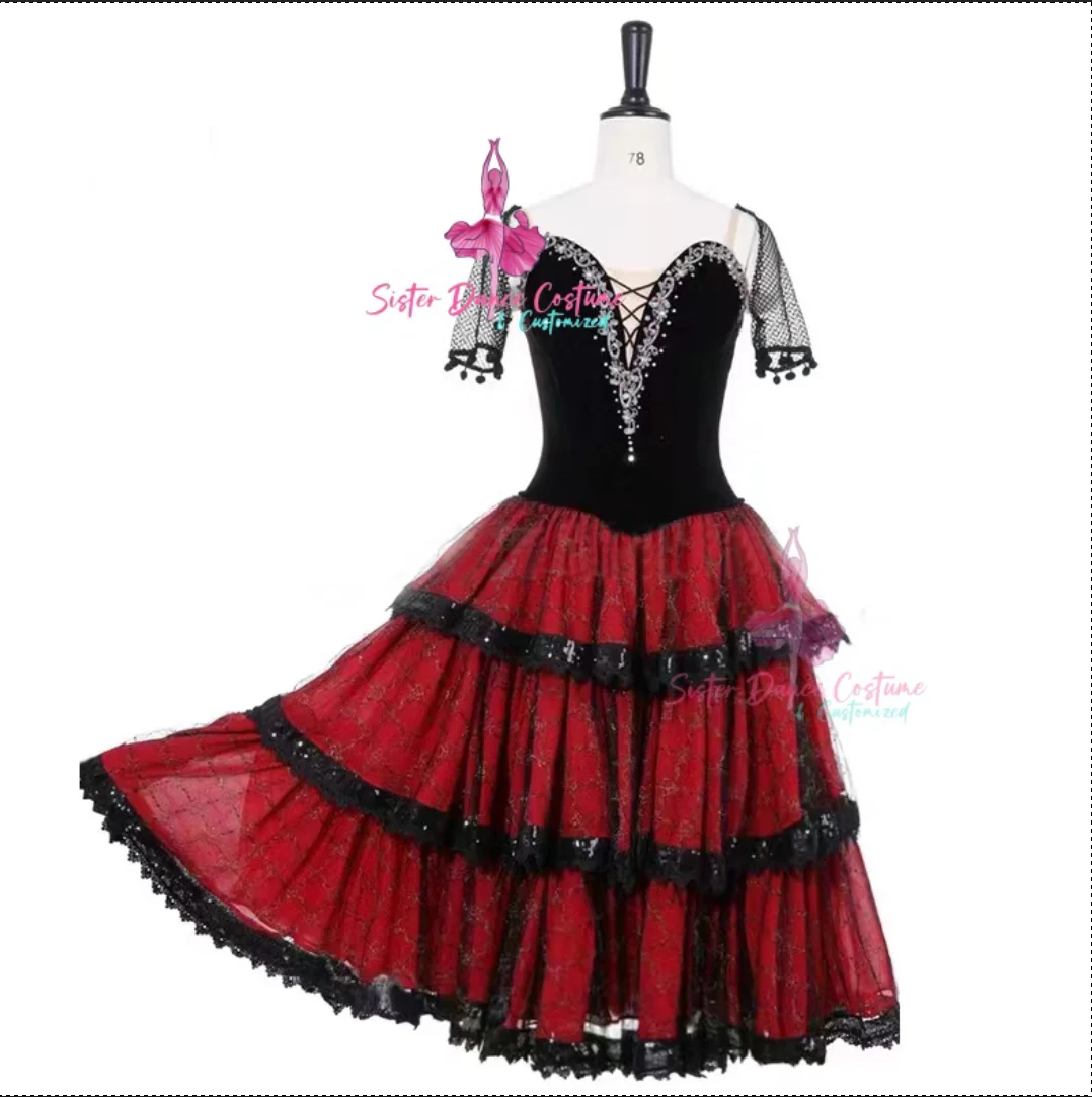 High-grade Spanish black and red ballet dress professional custom ballet repertoire Don Quixote competition dress