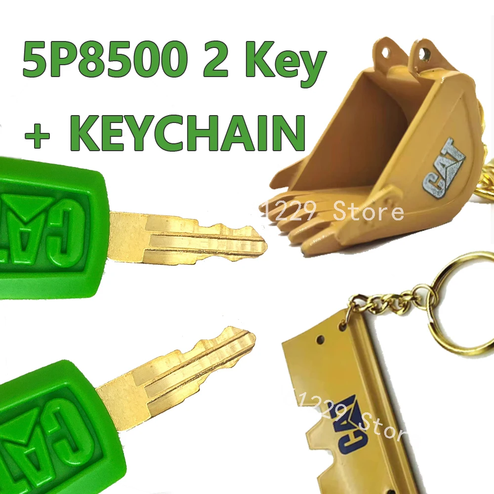 5P8500 Ignition Key with Bucket Key Chain F0002 For Caterpillars Excavator Heavy Equipment Keychain