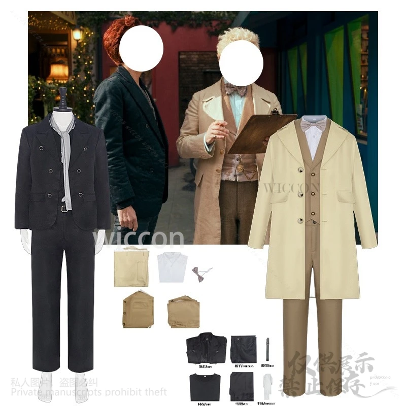 Anime Movie Good Angel Aziraphale Cosplay Costume Devil Crowley Costume Uniform Suits Men Outfit Halloween Cosplay Cos Disguise