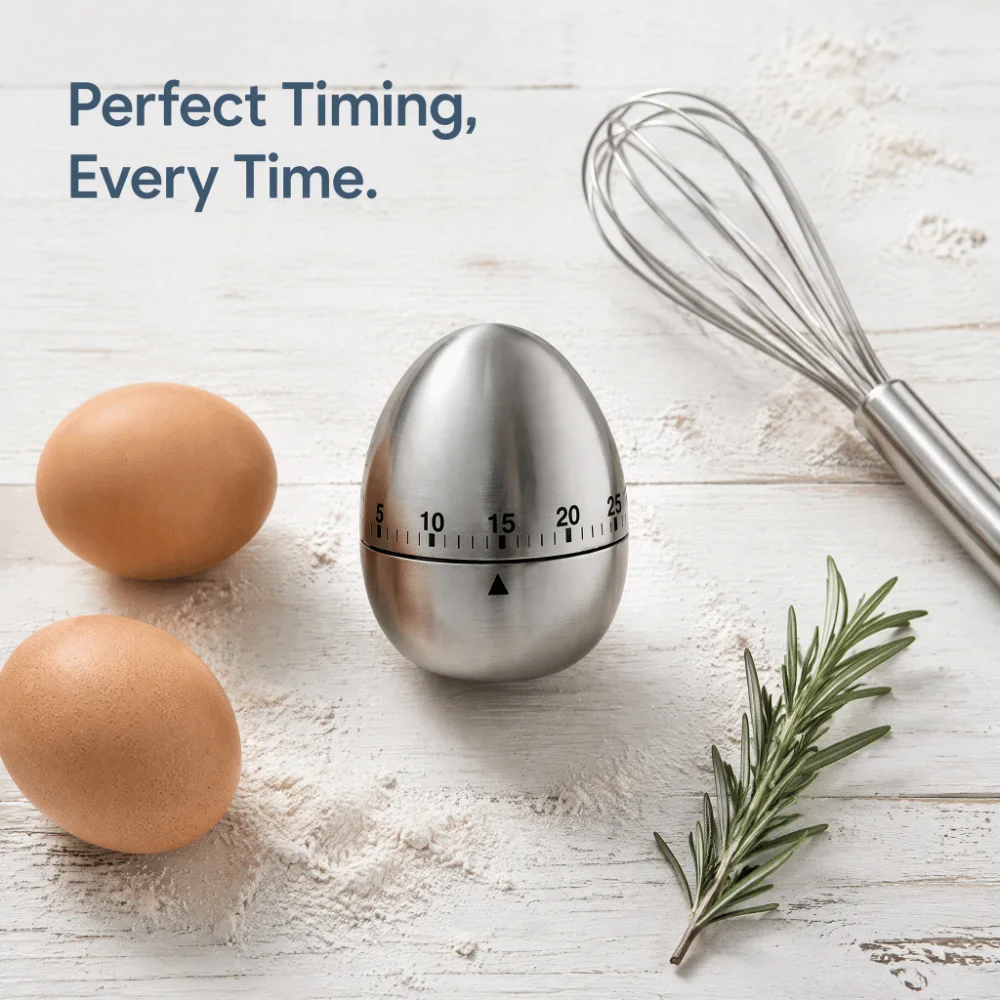 2PCS 60 Minute Mechanical Kitchen Timer Egg Apple Shaped Stainless Steel Cooking Timer Wind Up Mechanism Manual Operation