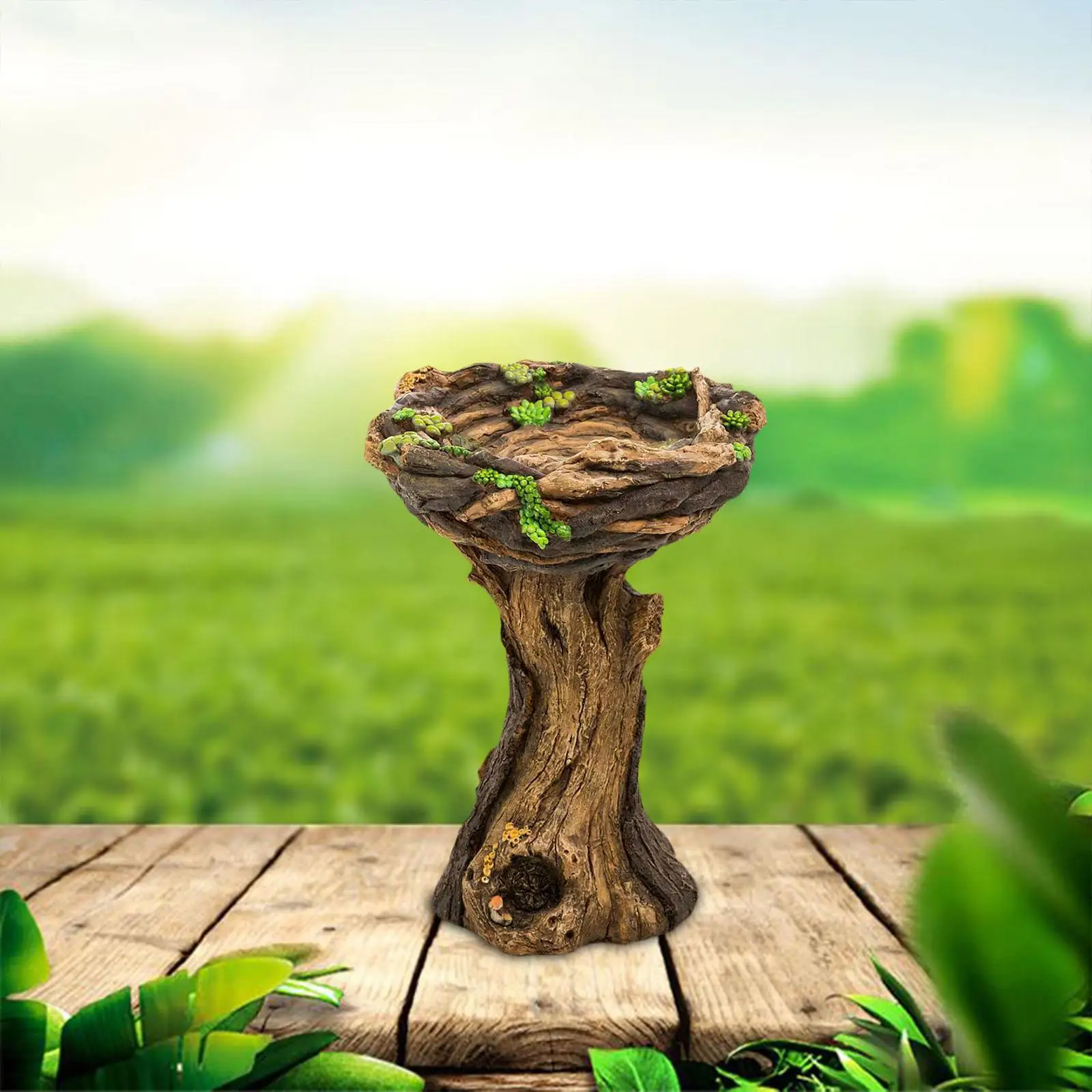 Tree Stump Bird Bath Bathing Bowl Figurine for Fairy Garden Patio Birdbath Feeder