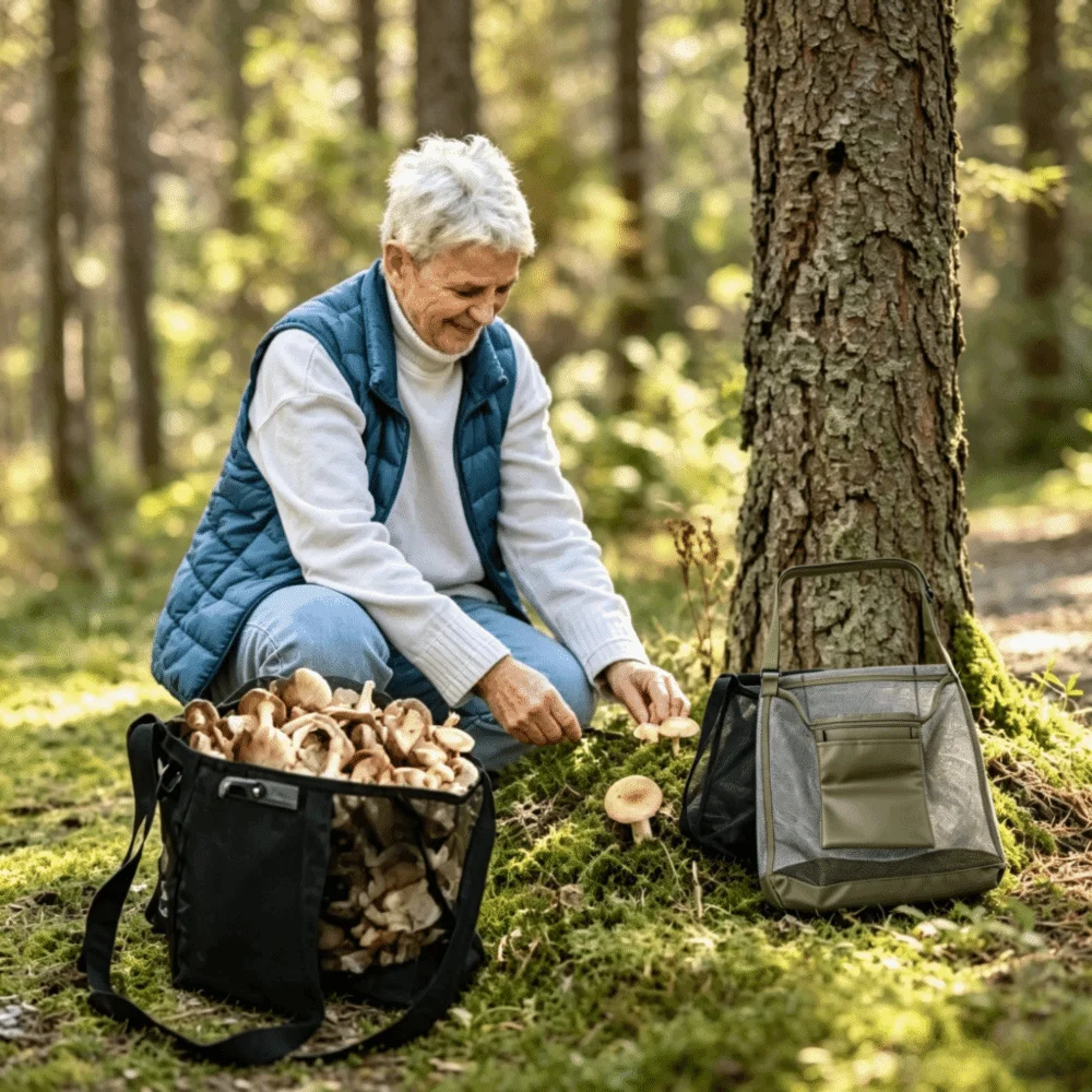 Multi-function Outdoor Picking Bag Adjustable Shoulder Strap Large Capacity Mushroom Foraging Bag Foldable Design