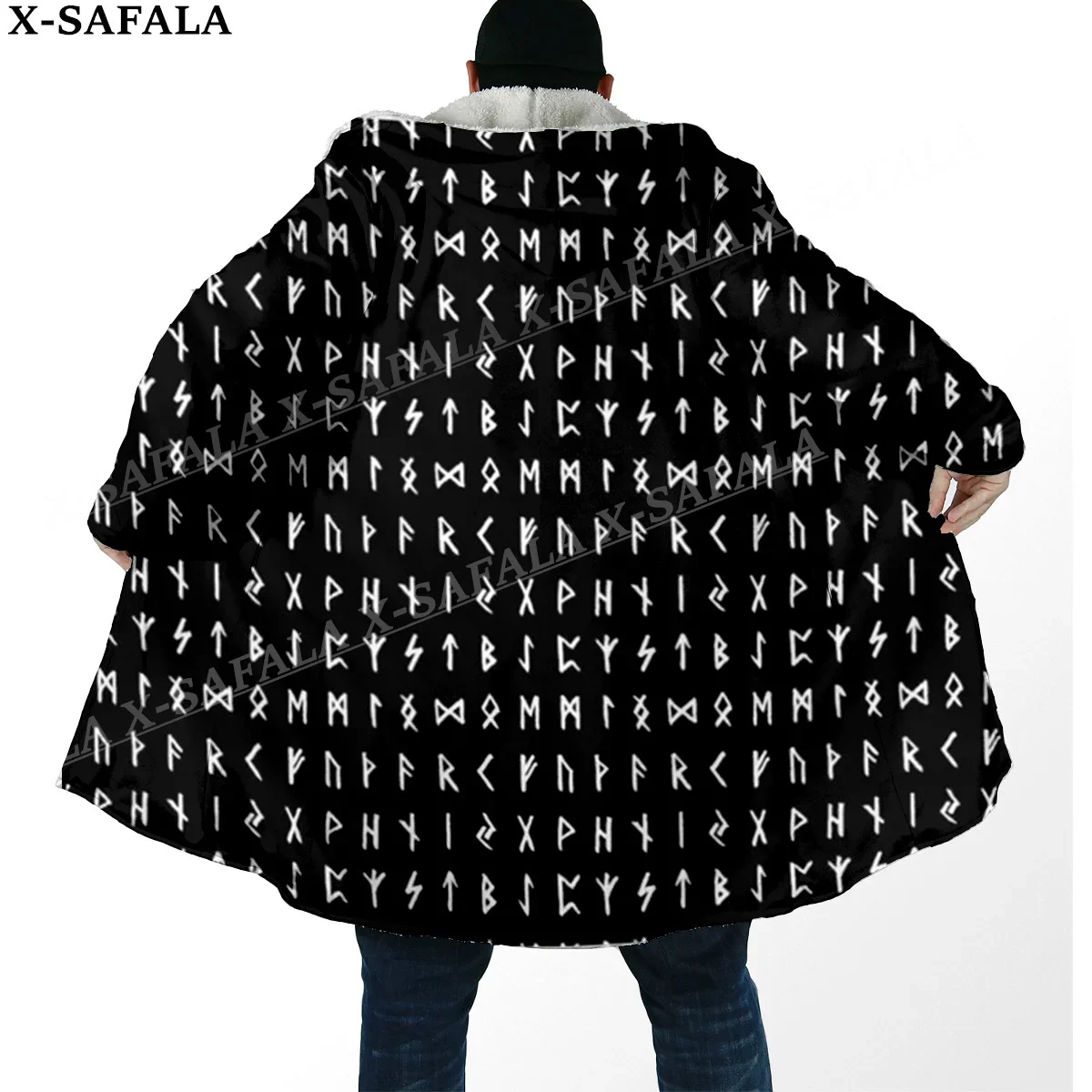 

Viking Tattoo Symbol 3D Print Thick Warm Hooded Cloak Men Overcoat Coat Windproof Fleece Cape Robe Hooded Blanket-12