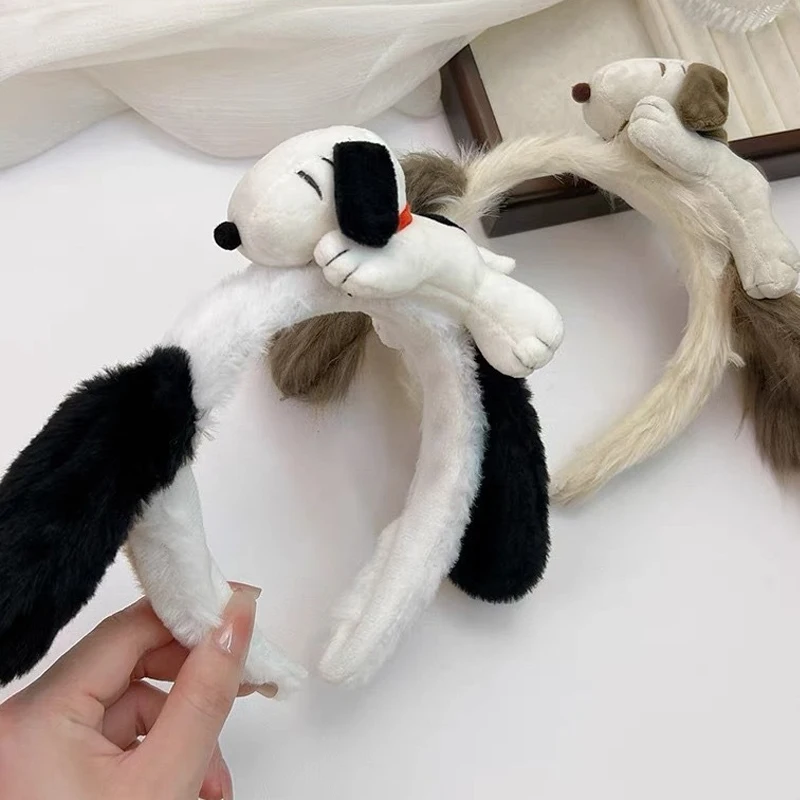 

Snoopy Plush Ear Headbands Girls Cartoon Cute Furry Hair Bands Hoop Women Cosplay Costume Party Headwear Korean Hair Accessories