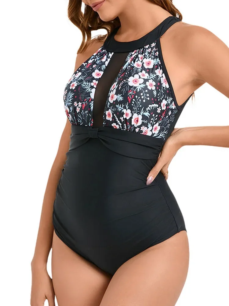 AOTVOTEE Sexy Print Mesh One Piece Bikini Women Swimsuit Backless Tight Beach Bikini 2025 New Summer Swimwear One Piece Swimsuit