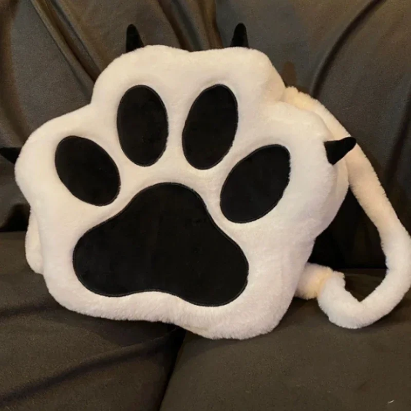 3D-Katzenpfoten-Plüsch-Rucksack, Niedlicher Kawaii Flauschiger Schulrucksack für Mädchen, Große Kapazität, Reise-Tagesrucksack, Geschenk für Herbst und Winter – Detail 9