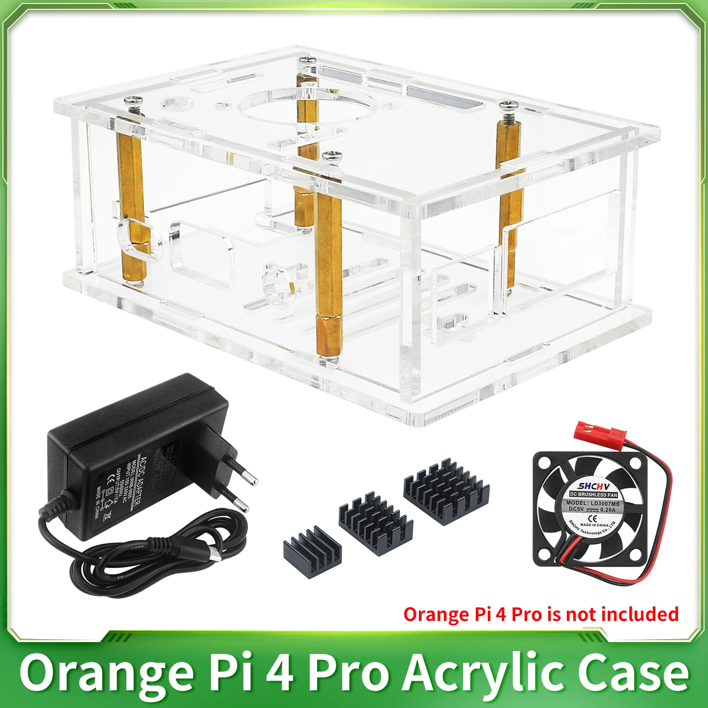Orange Pi 4 Pro Case Acrylic Transparent Protective Shell Cooling Optional Cooling Fan Heatsink Power Supply for Orange Pi Board