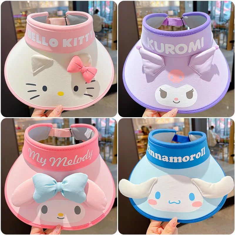 Kawaii Sanrio Hello Kitty Kuromi My Melody topi musim panas anak kartun lucu topi matahari perlindungan matahari Anti-Uv bernapas hadiah ulang tahun