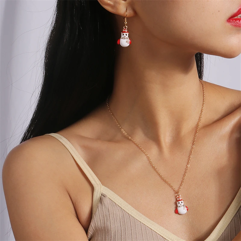 Mode Frohe Weihnachten Baum Schneemann Hirsch Baum Halskette Ohrringe Schmuck-Set für Frauen Mädchen Neujahr Festival Schmuck Geschenke – Detail 1