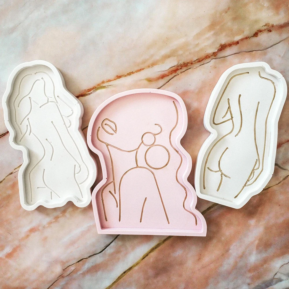 Female Model Shape Tray Plaster Silicone Molds for DIY Handmade Resin Concrete Body Dish Mold Saucer Plate Tray Mould Home Decor