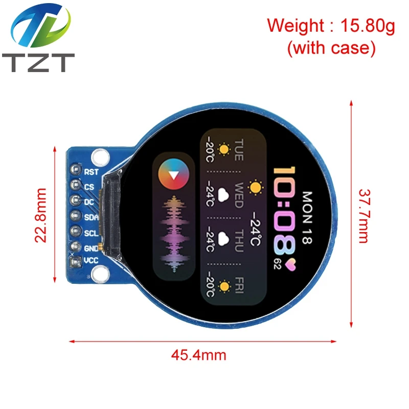 Imagem -02 - Módulo de Exibição Lcd Tft para Arduino Rgb Redondo 240x240 Driver Gc9a01 Fios Interface Spi Pcb 240x240 1.28