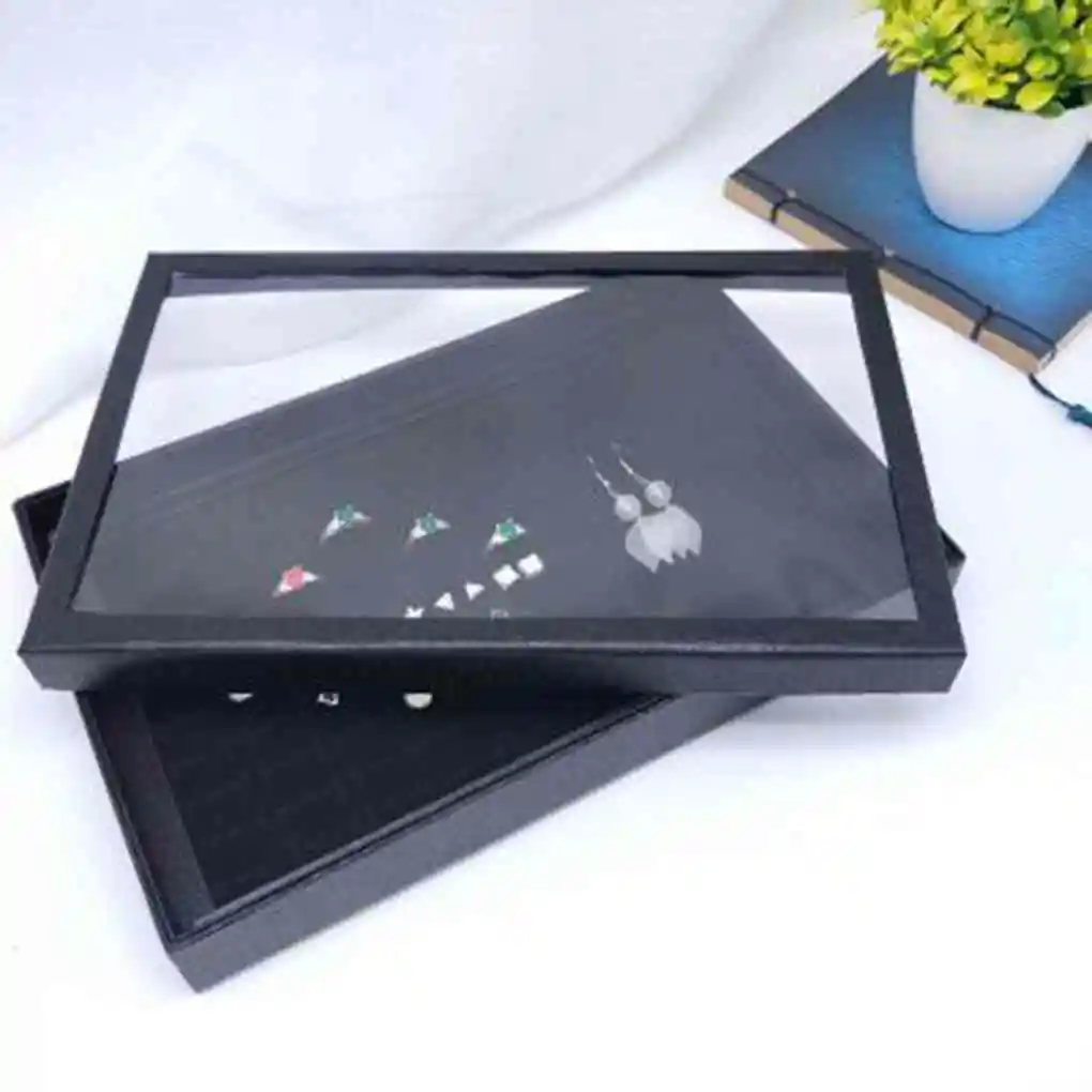 صندوق تخزين المجوهرات الورقية المقاوم للغبار وبطانة إسفنجية مستطيلة واقية 100 فتحة منظم حامل عرض القرط #6