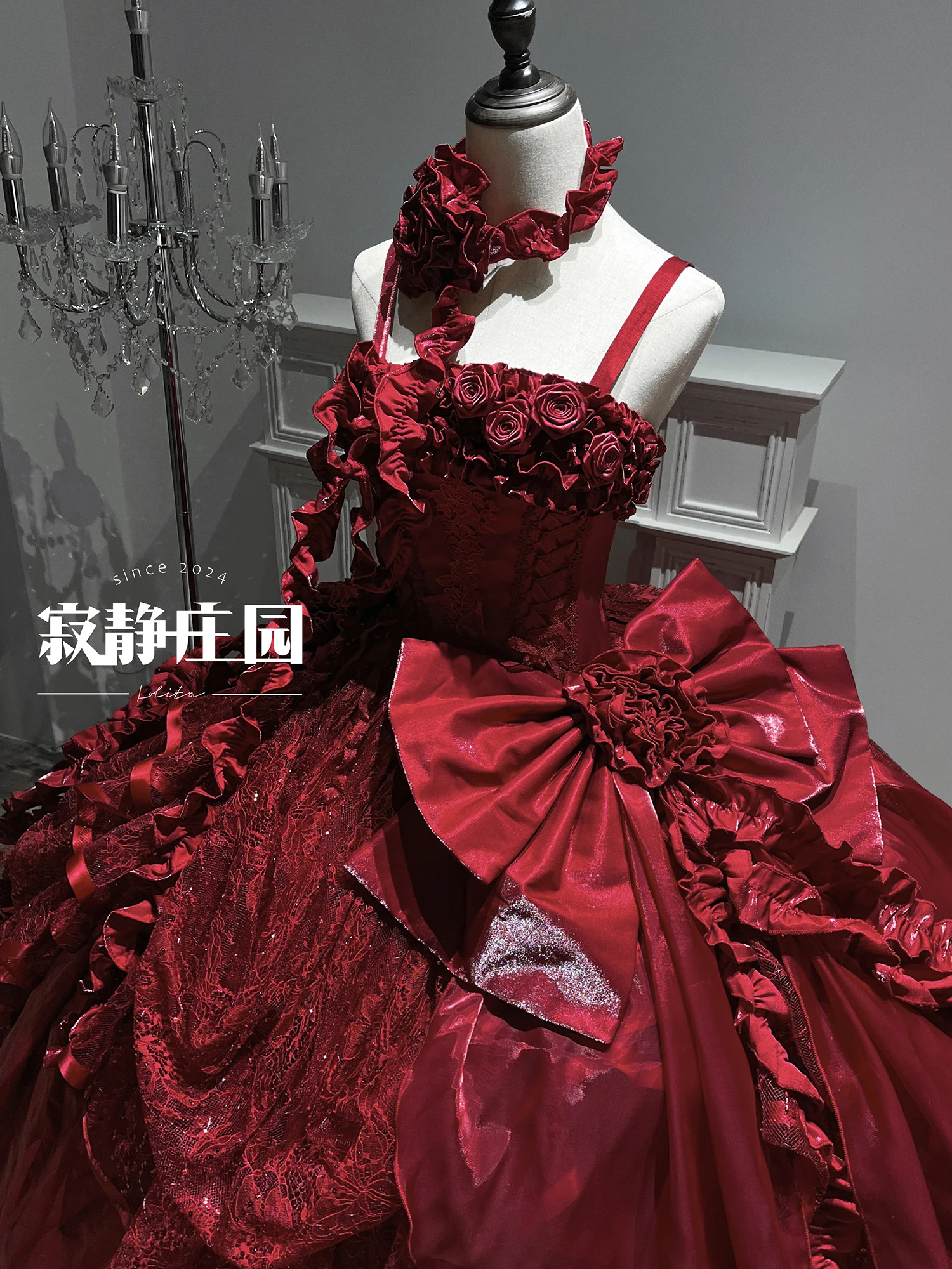 Original Burgundy Lolita Wedding Maxi Dress Woman's Slim-Fit Fishbone Heavy Industry Suspender Evening Dress Jsk Princess Dress