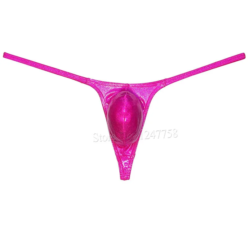 Men\'s Enhancing Pouch Beachwear T-back G-Strings Glossy Thongs Shiny Bulge Beach Underwear Elastic Swimwear