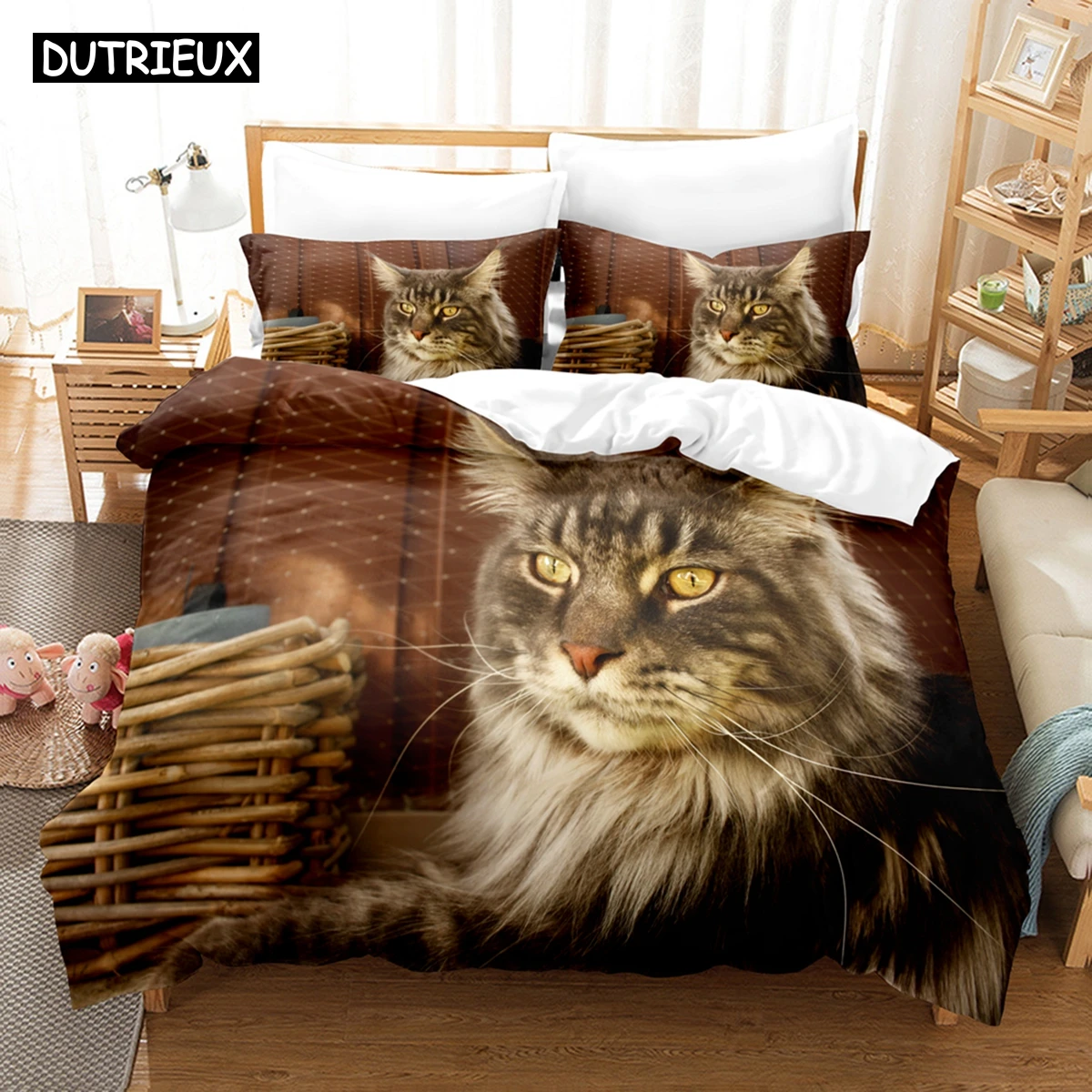 Maine Coon Bedding Set 3D Printed Lovely Cat Duvet Cover Comforter Queen King Single Size Home Textile Bedroom Decor