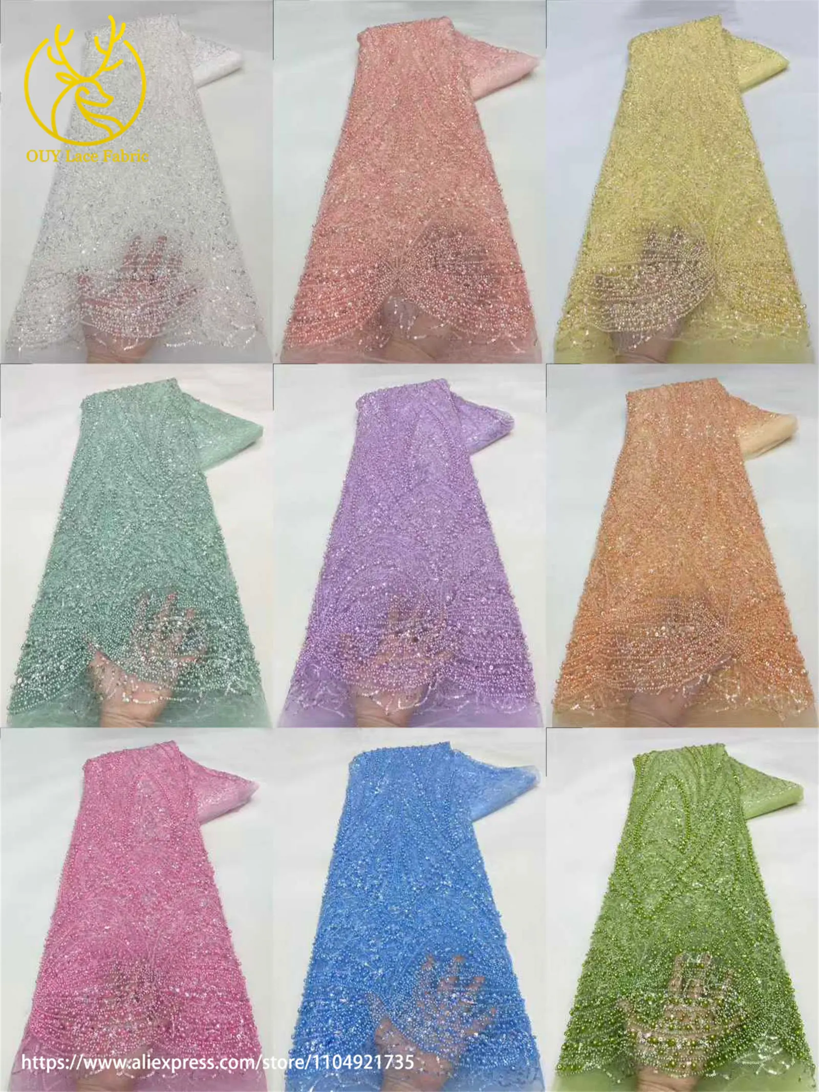 Wunderschöner Modischer Afrikanischer Nigerianischer Perlen-Spitzenstoff 2026 Rosa Französischer Pailletten-Spitzenstoff zum Nähen von Hochzeits- und Partykleidern – Detail 20