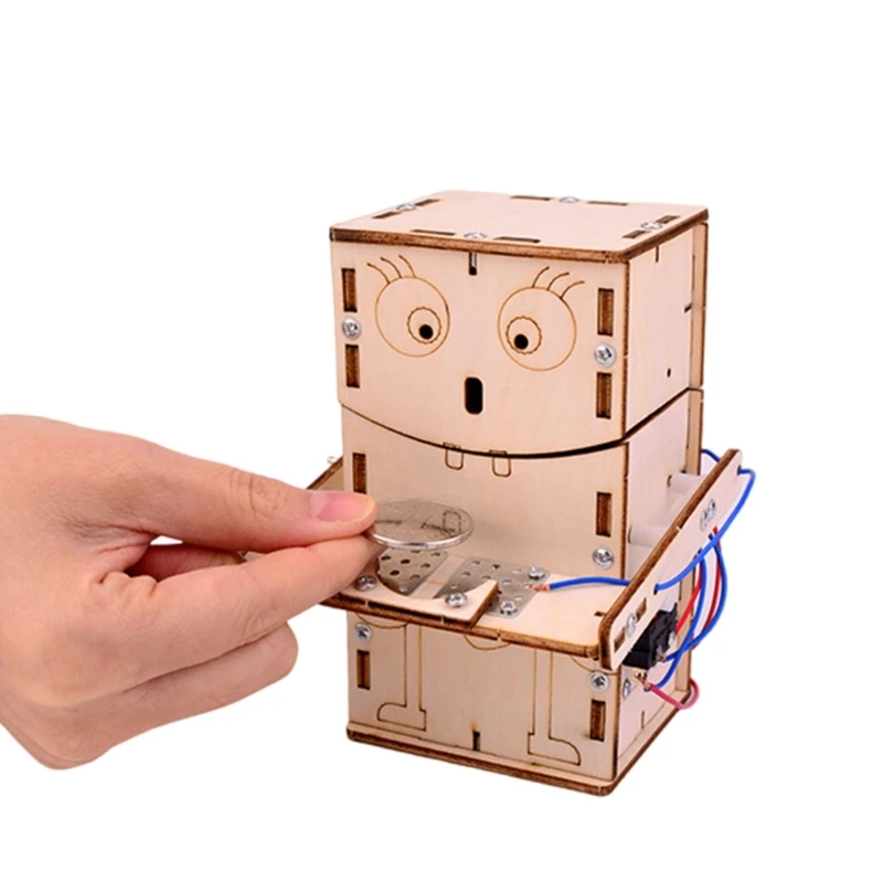 Diy brinquedo mecânico caixa dinheiro modelo educacional kits cofrinho elétrico