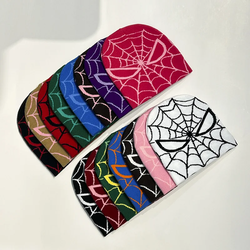 Nowa moda Knitting Spider Web Design Hat dla mężczyzn Kobiety Pullover Pile Cap Y2k Goth Warm Beanie Hats New Hip-hop Street Cap