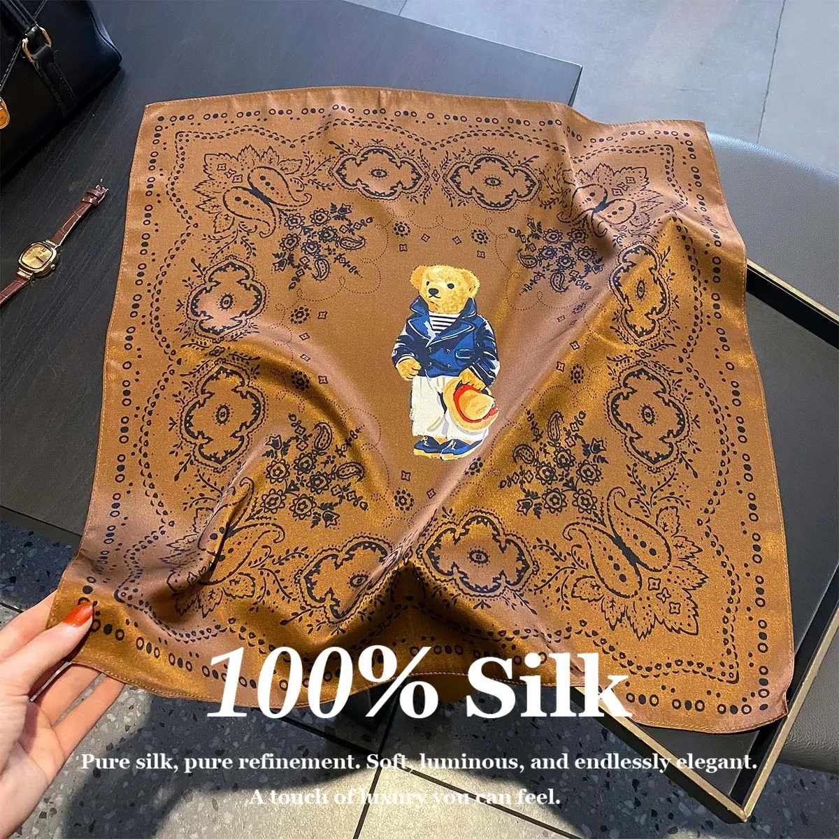 

100% Real Silk Scarf Women 53x53cm Square Neck Scarf Luxury Hair Bandana Small Head Scarf Neckerchief Hijab Female Foulard Wraps