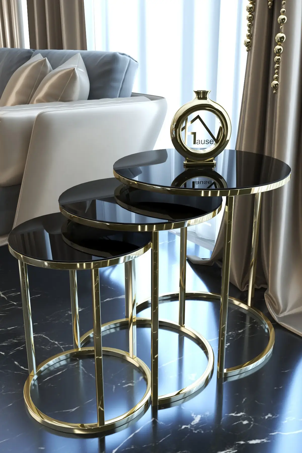 Gold Metal Zigon Coffee Table unbreakable Black Glass