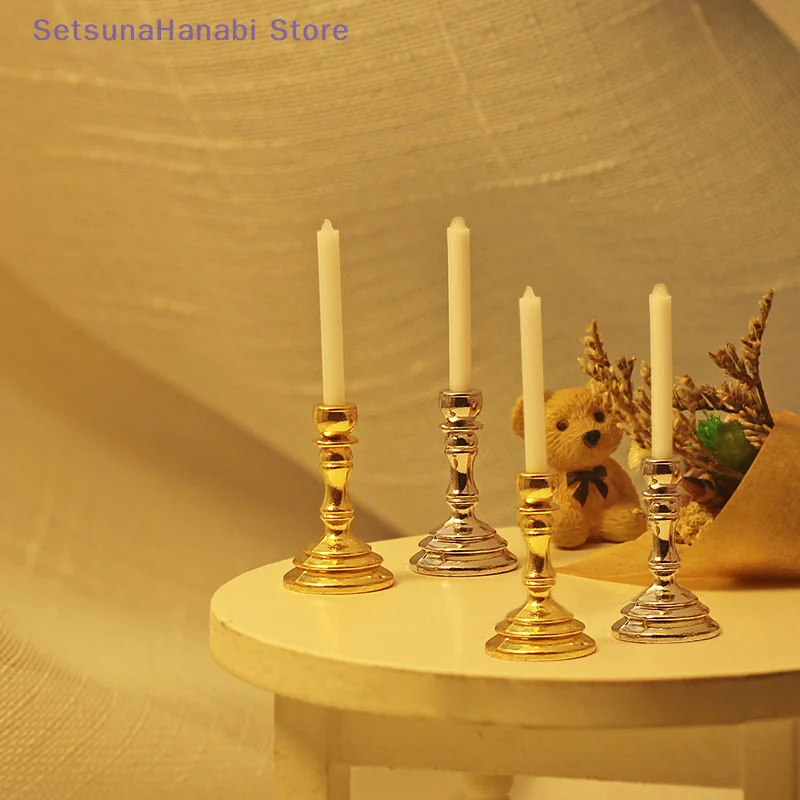 [W]1Pair 1:12 Dollhouse Miniature Candle Holder Candlestick Candelabra Model Home Decor Toy Doll House Accessories
