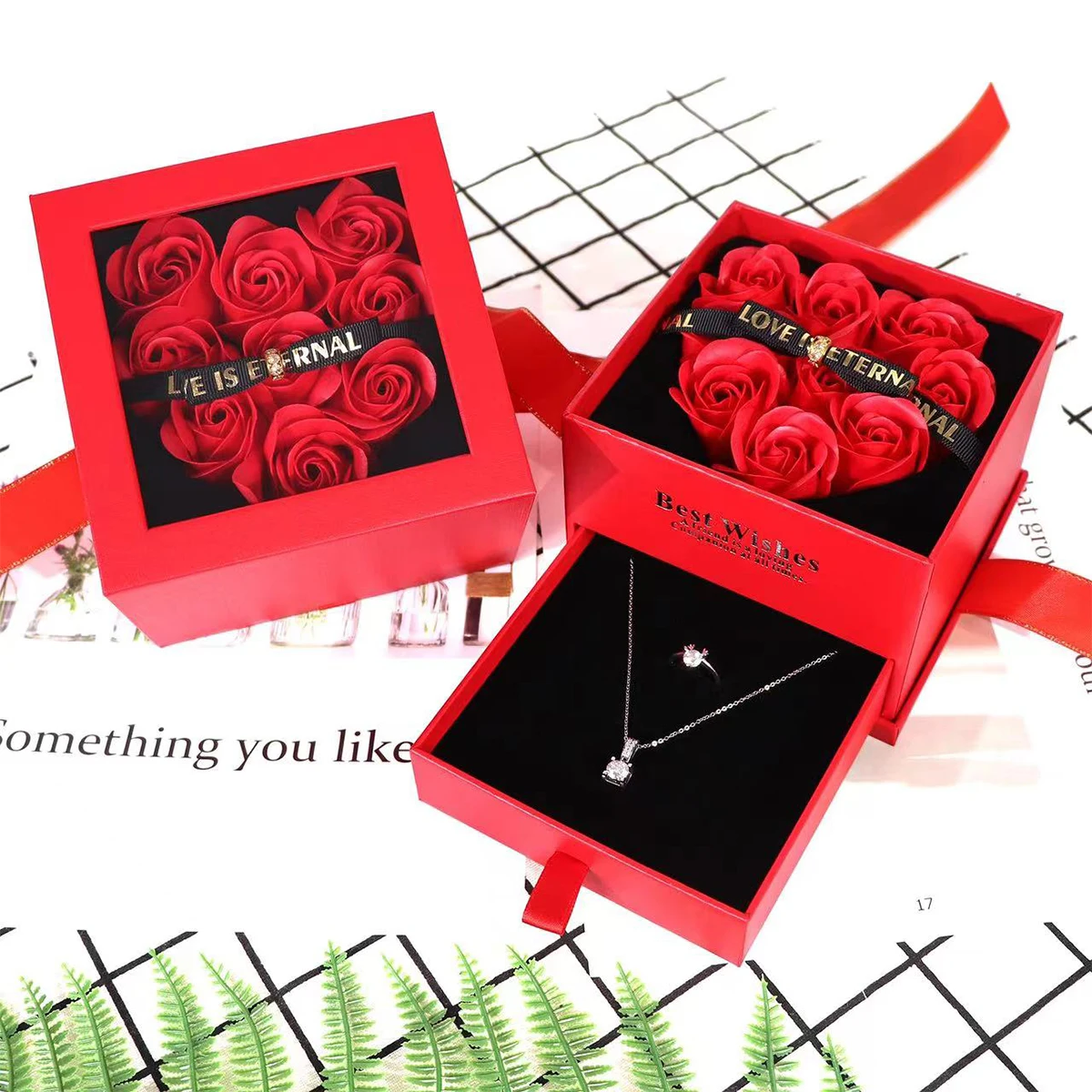 1 Piece Romantic Red Heart Shaped Soap Flower Jewelry Box Valentine's Day Gift Box Accessories Not Included