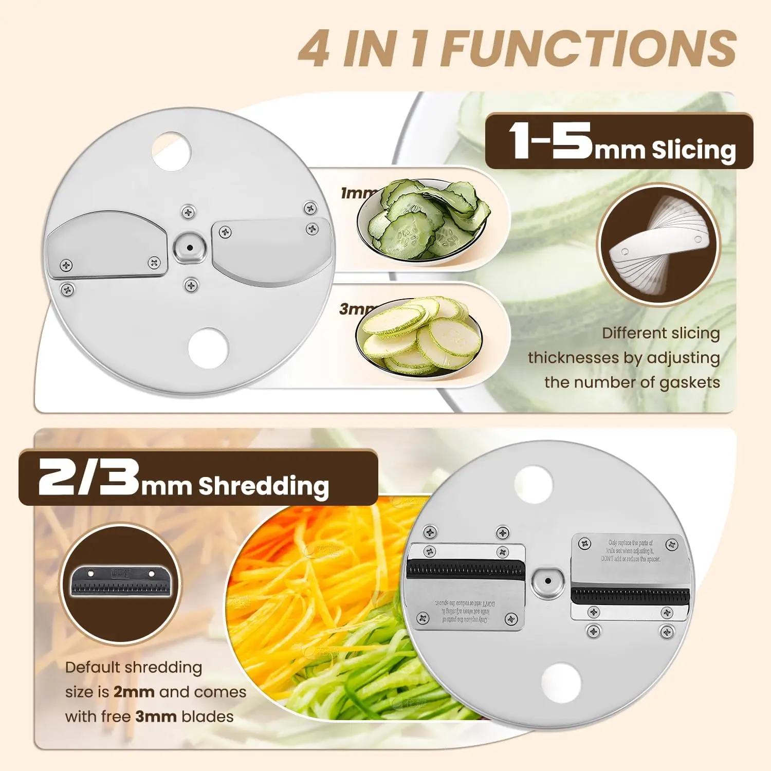 Trituratore elettrico per affettatrice per verdure 4 in 1 e taglierina per strisce, tritatutto multifunzionale commerciale per verdure e frutta,