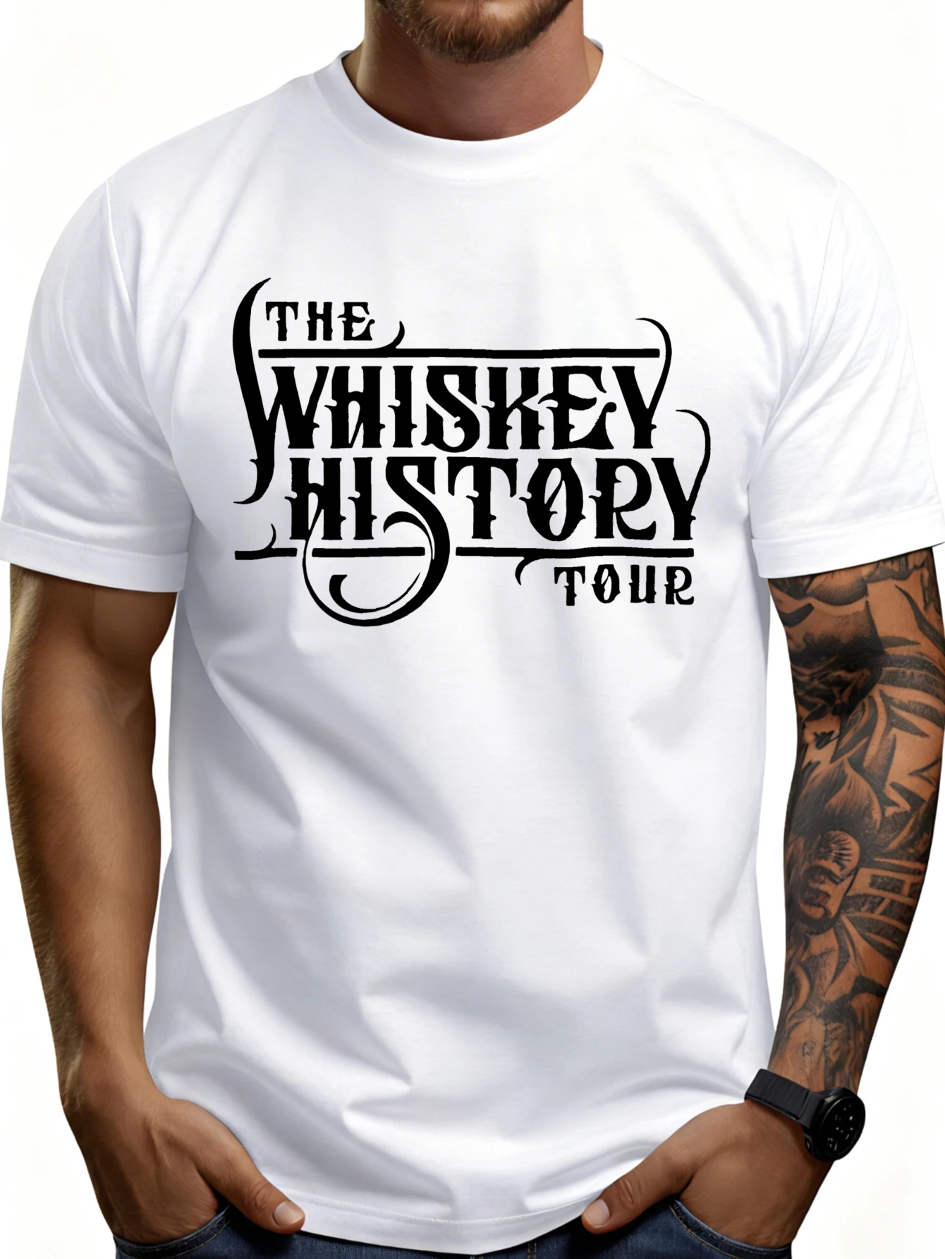 Men's Plain Graphic T-Shirt - Breathable, Soft, Lightweight - Whiskey History Journey - Vintage Fun Graphic Casual Short Sleeve Summer Top, Great Gift for Him