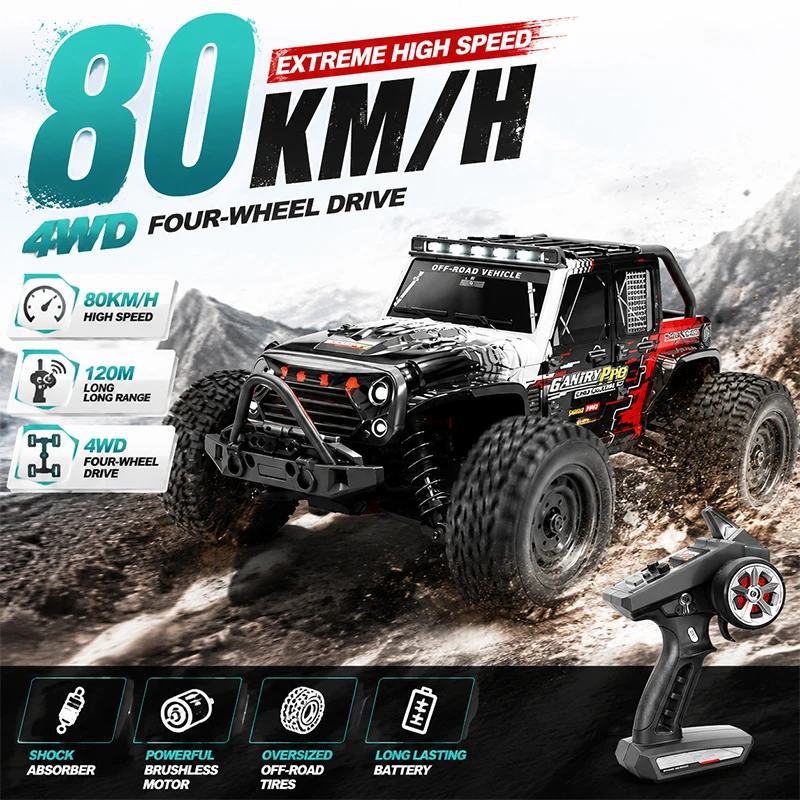 

16103Pro Fast Rc Cars 50km/h Off Road 4WD with LED Headlights,2.4G Waterproof Remote Control Monster Truck for Adults and Kids