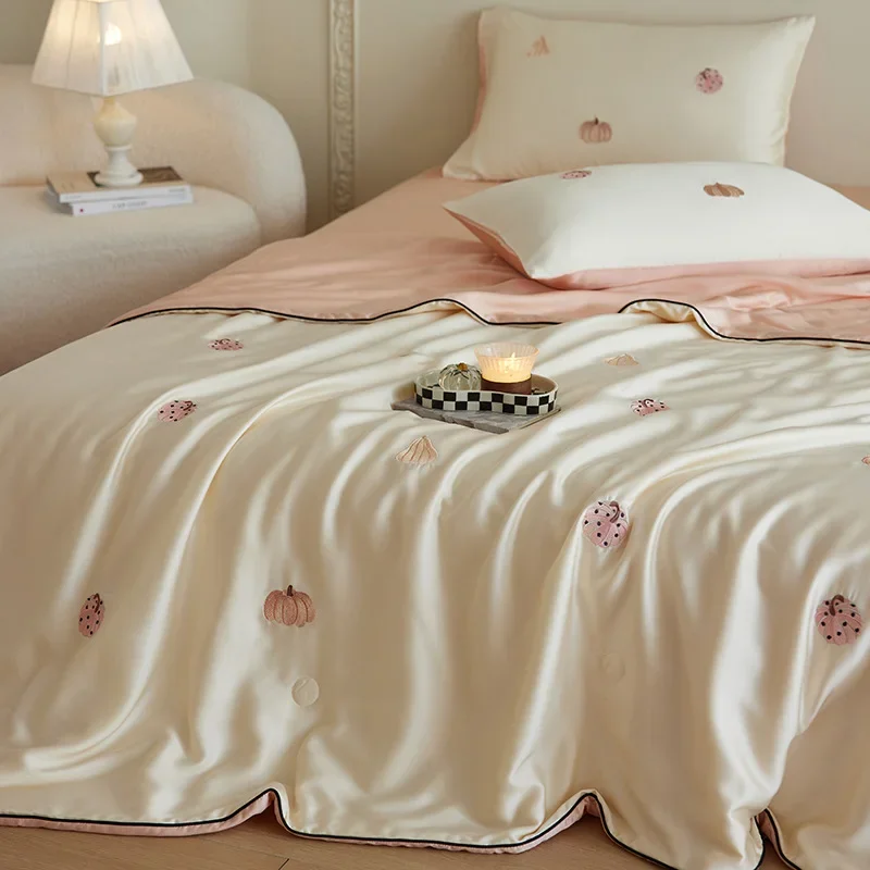 Customizable 2025 summer new Lyocell Tencel small fresh embroidery four-piece air conditioner quilt