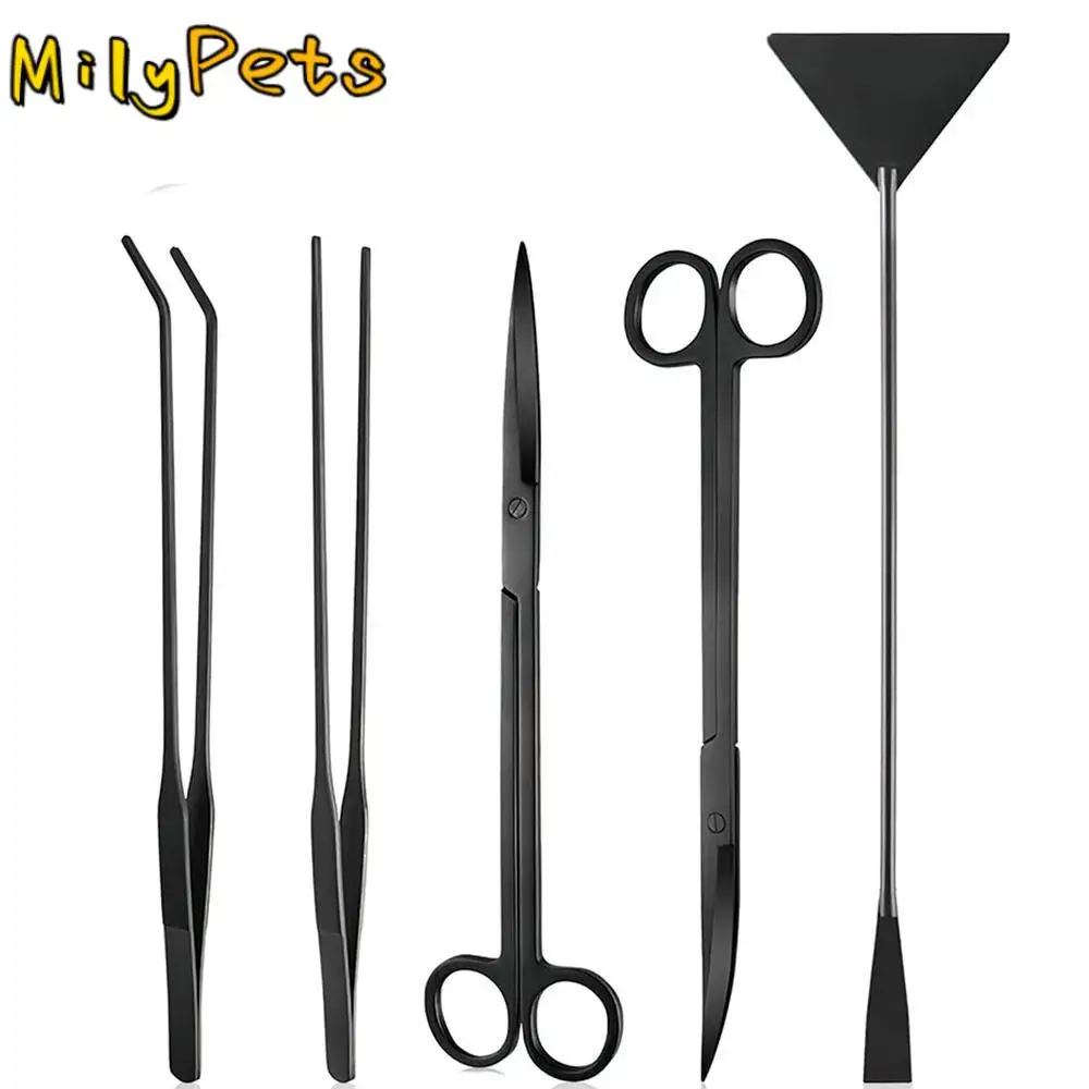 3/4/5Pcs Stainless Steel Aquascape Tools Kit Straight Curved Durable Fish Tank Scissor Tweezers Tool with Storage Bag Rustproof