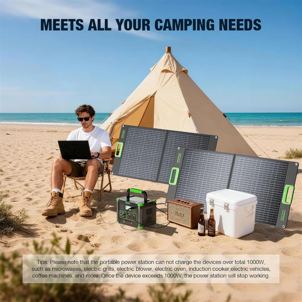 999Wh Lithium Portable Power Station,1000W 60W PD Output,2x100W Solar Panels Matched Generator Set, Custom view 4