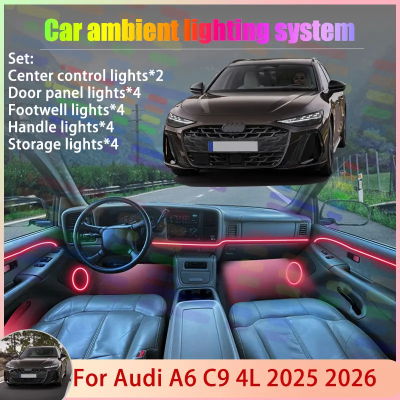 

For Audi A6 C9 4L 2025 2026 2/18 in 1 Car Atmosphere Light Lamp RGB Shade Ensemble Streamer Atmosphere Set Auto Parts Accessorie