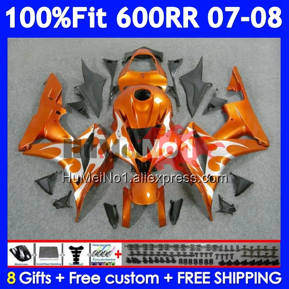 Injection For HONDA CBR 600 RR CC 600RR 600F5 CBR600RR 42No.26 CBR600F5 600CC CBR600 RR F5 2007 2008 07 08 Orange silver Fairing