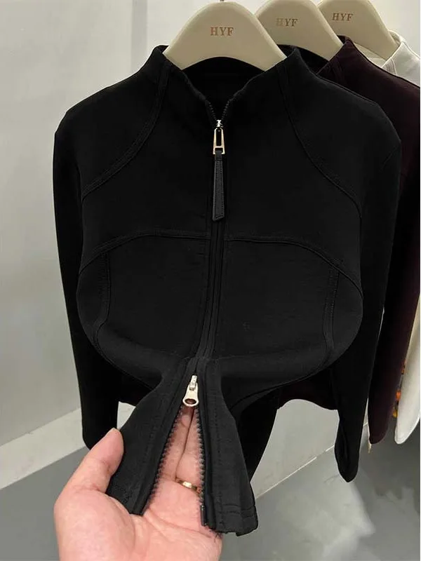 เสื้อยืดคอสูงซิปคู่ แขนยาว สำหรับผู้หญิง ใส่เป็นเสื้อตัวในหรือตัวนอก ผ้าเนื้อนุ่มใส่สบาย