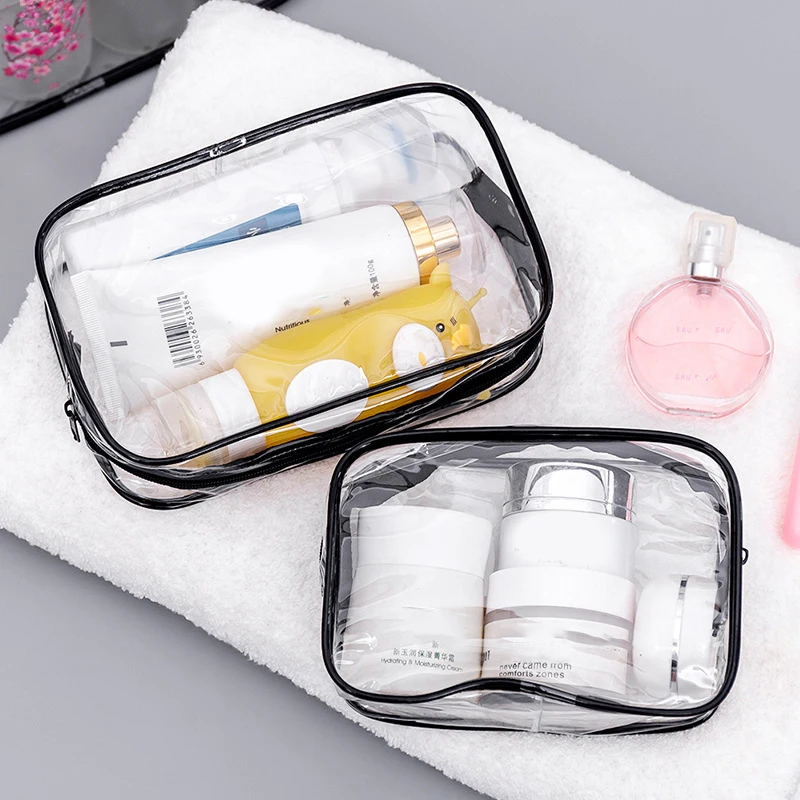 PVC Transparent Cosmetic Bag Women Makeup Storage Bag Waterproof Zipper Bag Portable Cosmetic Organizer Bath Travel Toiletry Bag