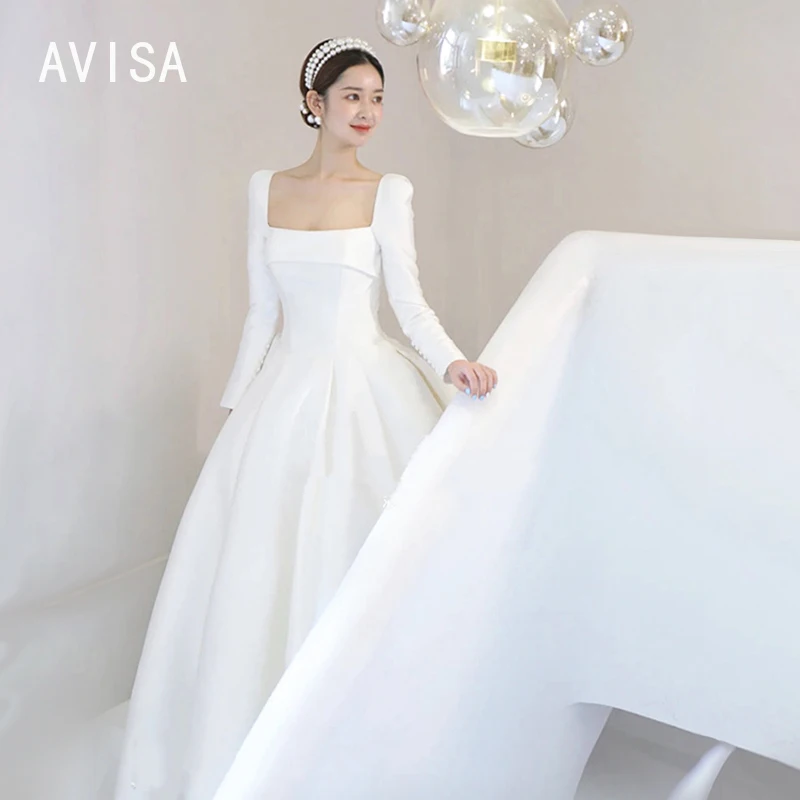 Neue Korea Stil quadratischen Kragen glänzenden Satin eine Schulter a-Linie Schnürung einfache Hochzeits kleid Brautkleid Vestidos de Novia