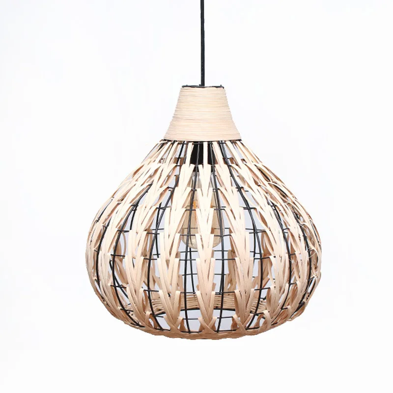 Modern Rattan d-woven Straw Handmade Bamboo E27 LED Warm Light Rattan Cord Ging Lights Wire Suspension Luminaire Vintage image 5