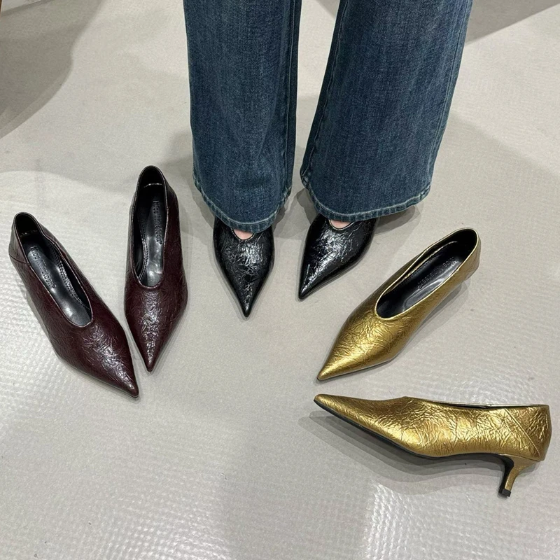 

SUOJIALUN New Brand Women Pumps Shoes Fashion Pointed Toe Shallow Slip On Ladies Elegant Boat Shoes Thin High Heel Single Shoes