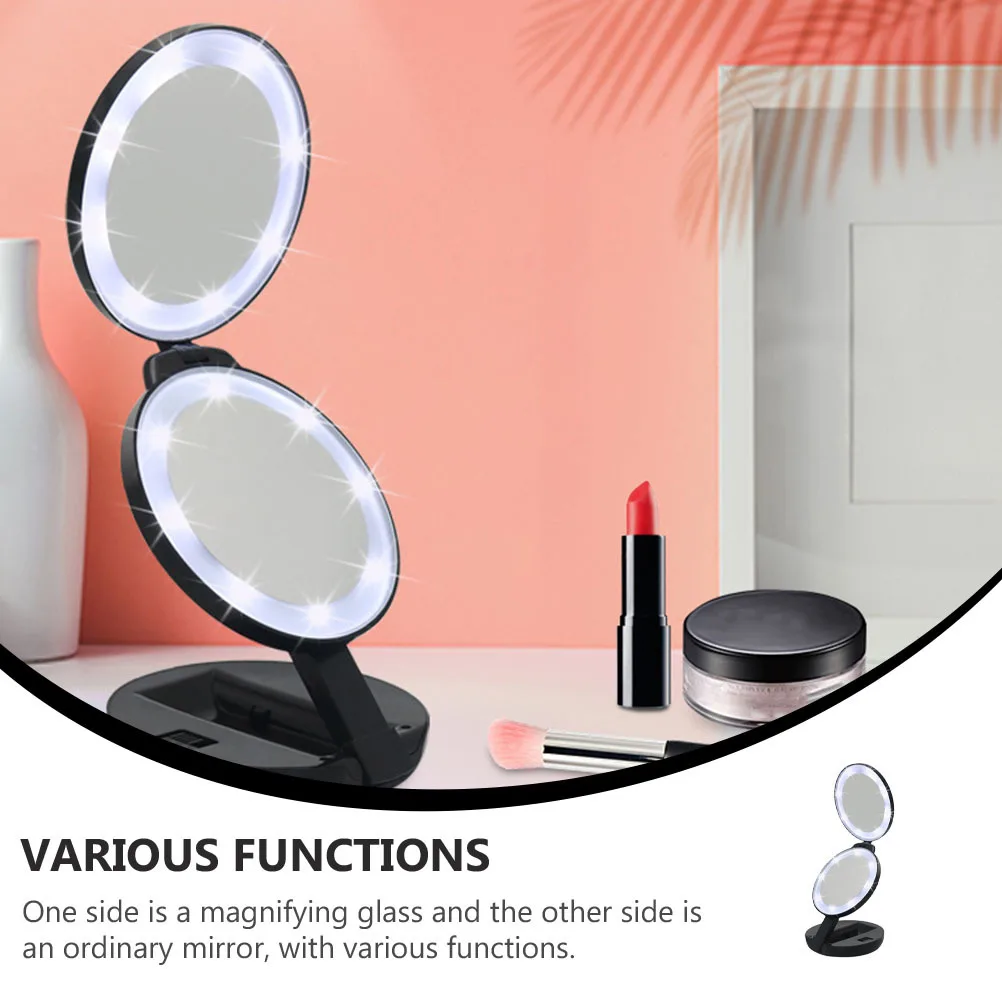 1Pcs Double Sided Folding Makeup Mirror Magnifying and Standard View Compact Design for Handbag Wallet Travel Use Black