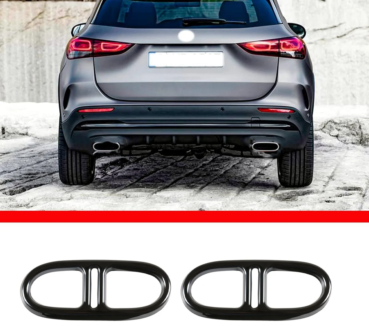 Car Exhaust Pipe Cover Decoration Rear Dual Muffler Trim Tail Throat Frame for Mercedes-Benz GLA/GLB 2020-2021 Black